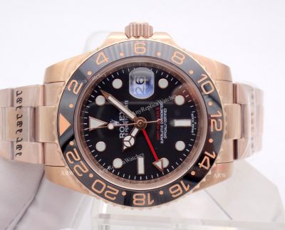 2018 Rolex GMT Master 2 Copy Wristwatch - Black Ceramic Bezel Rose Gold